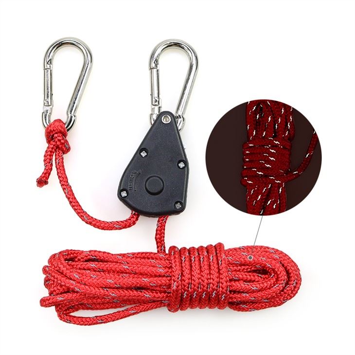 Adjustable 1/8'' Reflective Rope Ratchet Carabiner Hook Heavy Duty Holder Tie Down Hanger